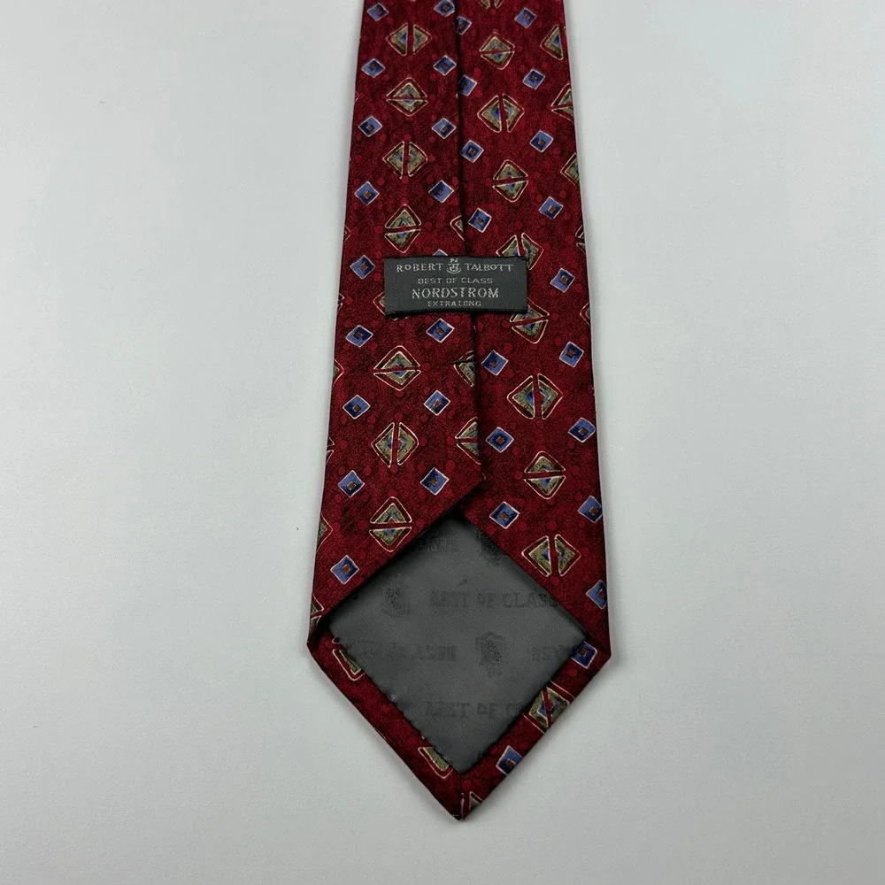 Vintage Robert Talbott Best of Class Nordstrom XL Maroon‎ Geometric Silk Tie